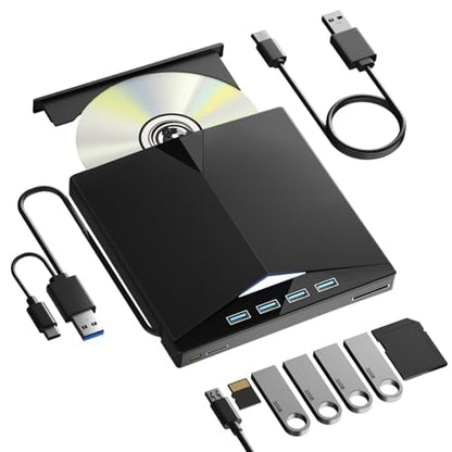 USB 3.0 Type-C External CD/DVD Drive Burner with SD/TF Card Reader & USB Hub