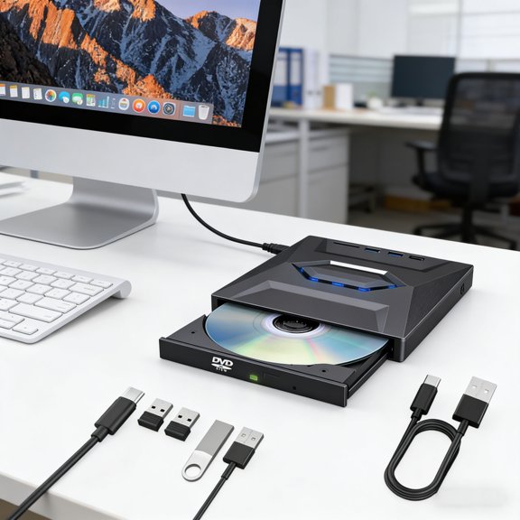 USB 3.0 Type-C External CD/DVD Drive Burner with SD/TF Card Reader & USB Hub