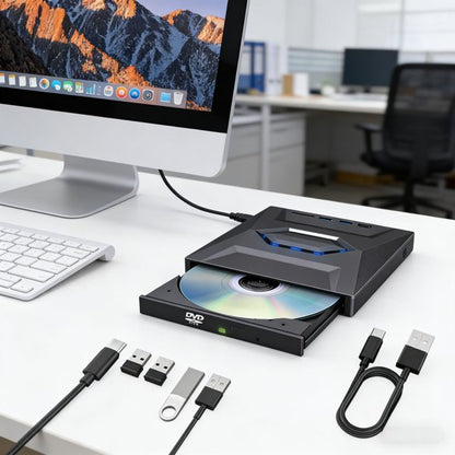 USB 3.0 Type-C External CD/DVD Drive Burner with SD/TF Card Reader & USB Hub