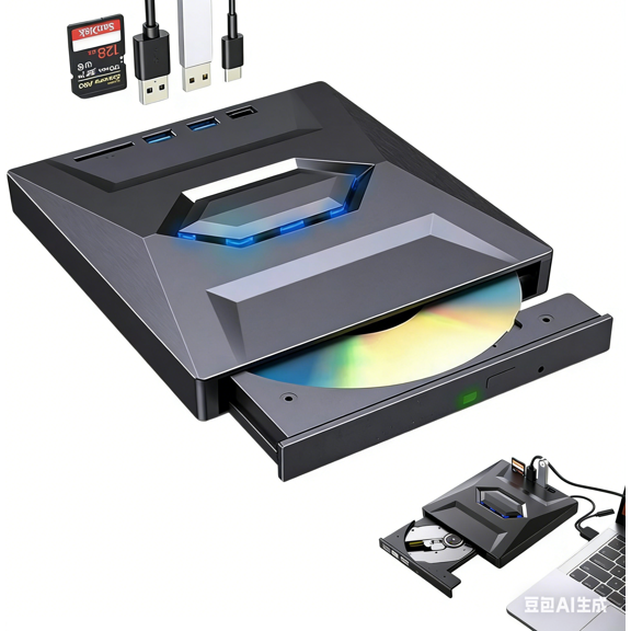 USB 3.0 Type-C External CD/DVD Drive Burner with SD/TF Card Reader & USB Hub