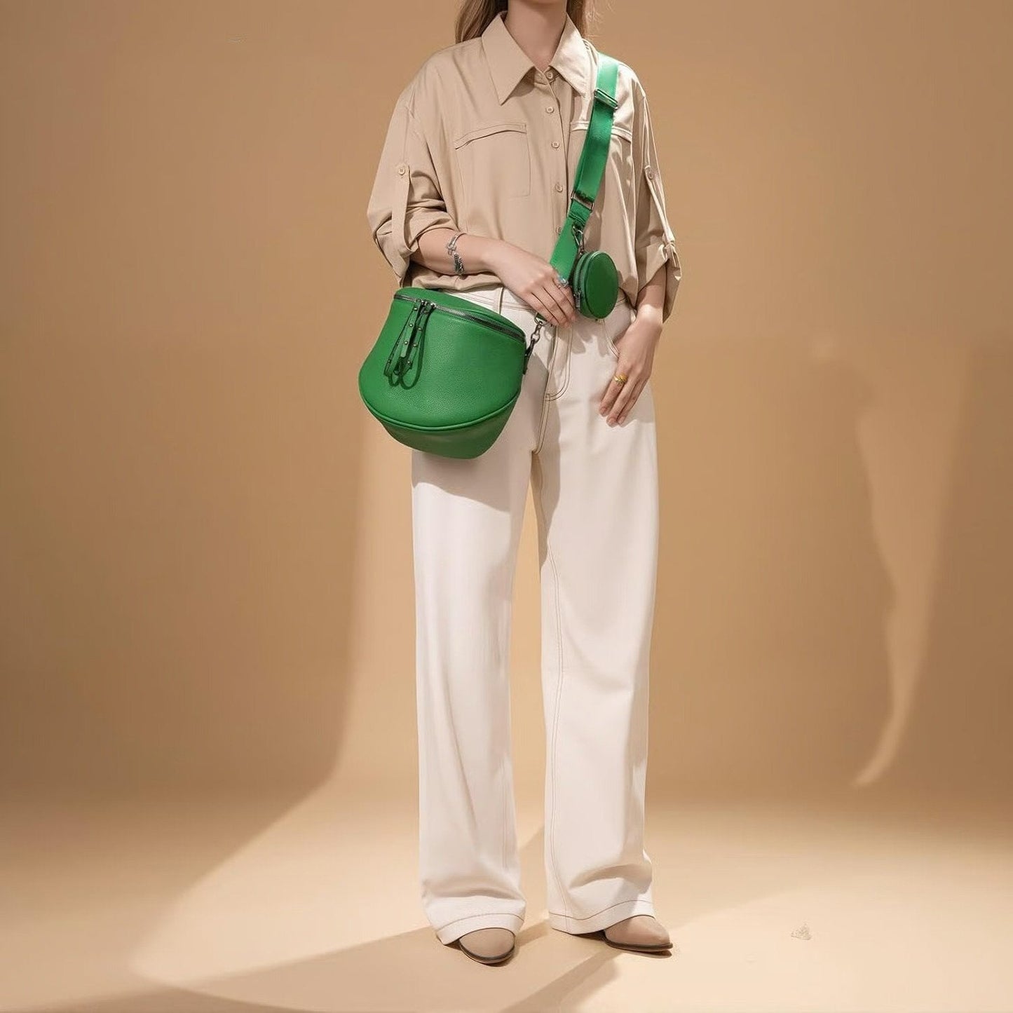 Large Vegan Leather Crossbody Bum Bag with Coin Purse