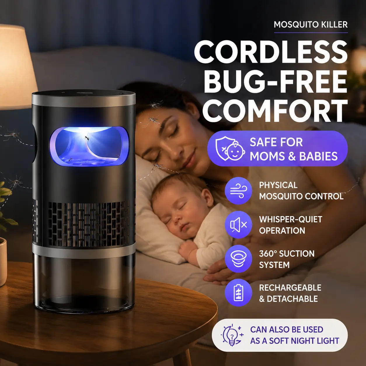 2026 Model Suction Mosquito Killer Lamp: Light Attraction + High-Speed Airflow for Strong Suction + Bionic Trap with Quiet Operation