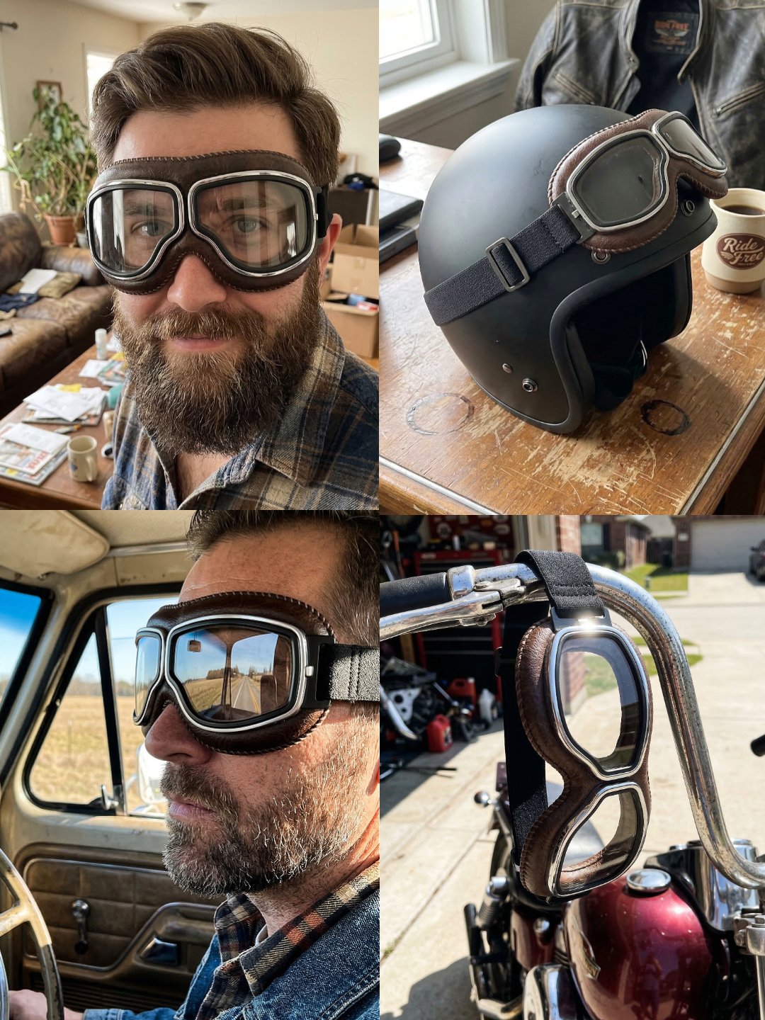 Windproof Helmet Sunglasses Retro Folding Leather Retro goggles