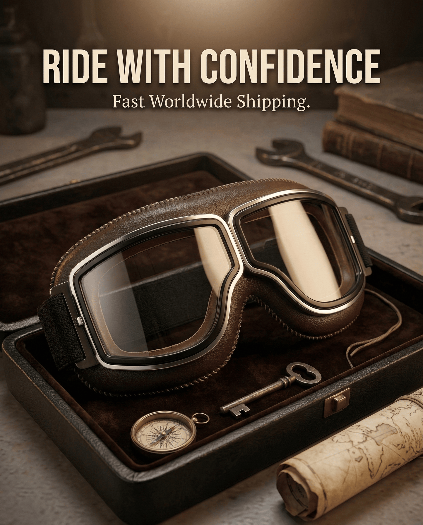 Windproof Helmet Sunglasses Retro Folding Leather Retro goggles
