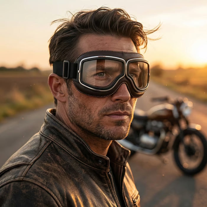 Windproof Helmet Sunglasses Retro Folding Leather Retro goggles