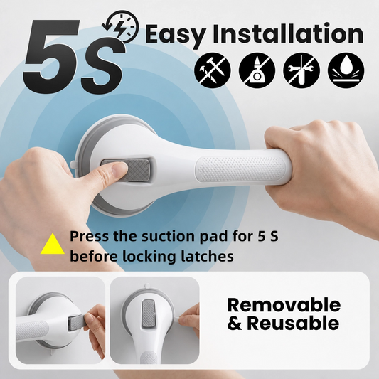 12 Inch Suction Shower Grab Bar – No-Drill Bathroom Safety Handle