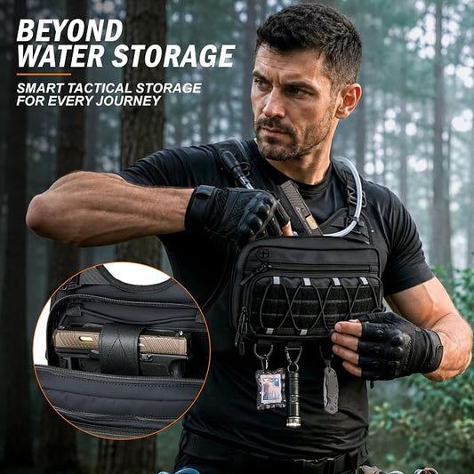 Tactical Chest Pack Multi-Functional Portable Hiking Bag Cycling Backpack Off-Road Running Bag Travel (Water Bag Not Included)