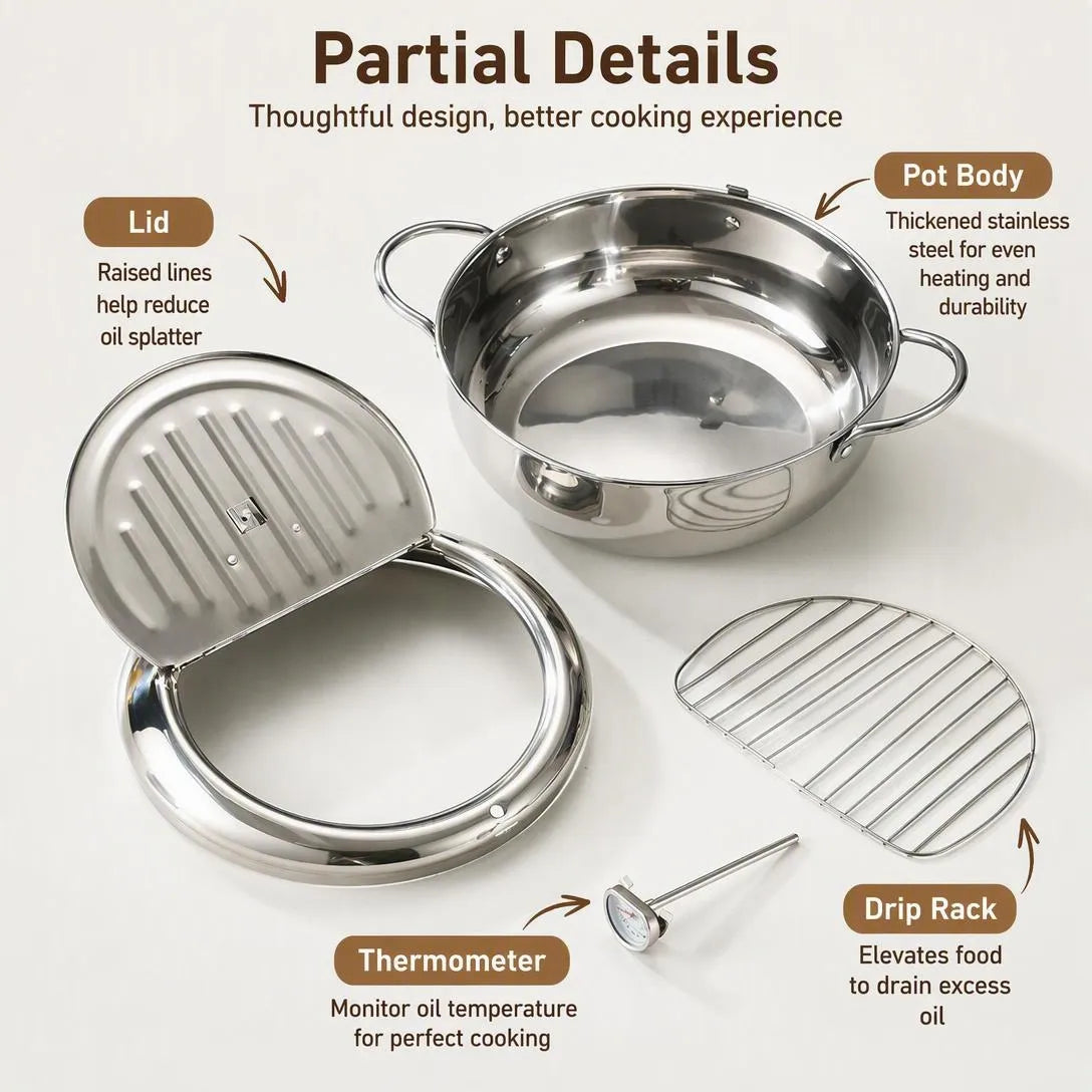 Deep Fryer, Deep Fryer Stainless Steel Frying Pan with Thermometer