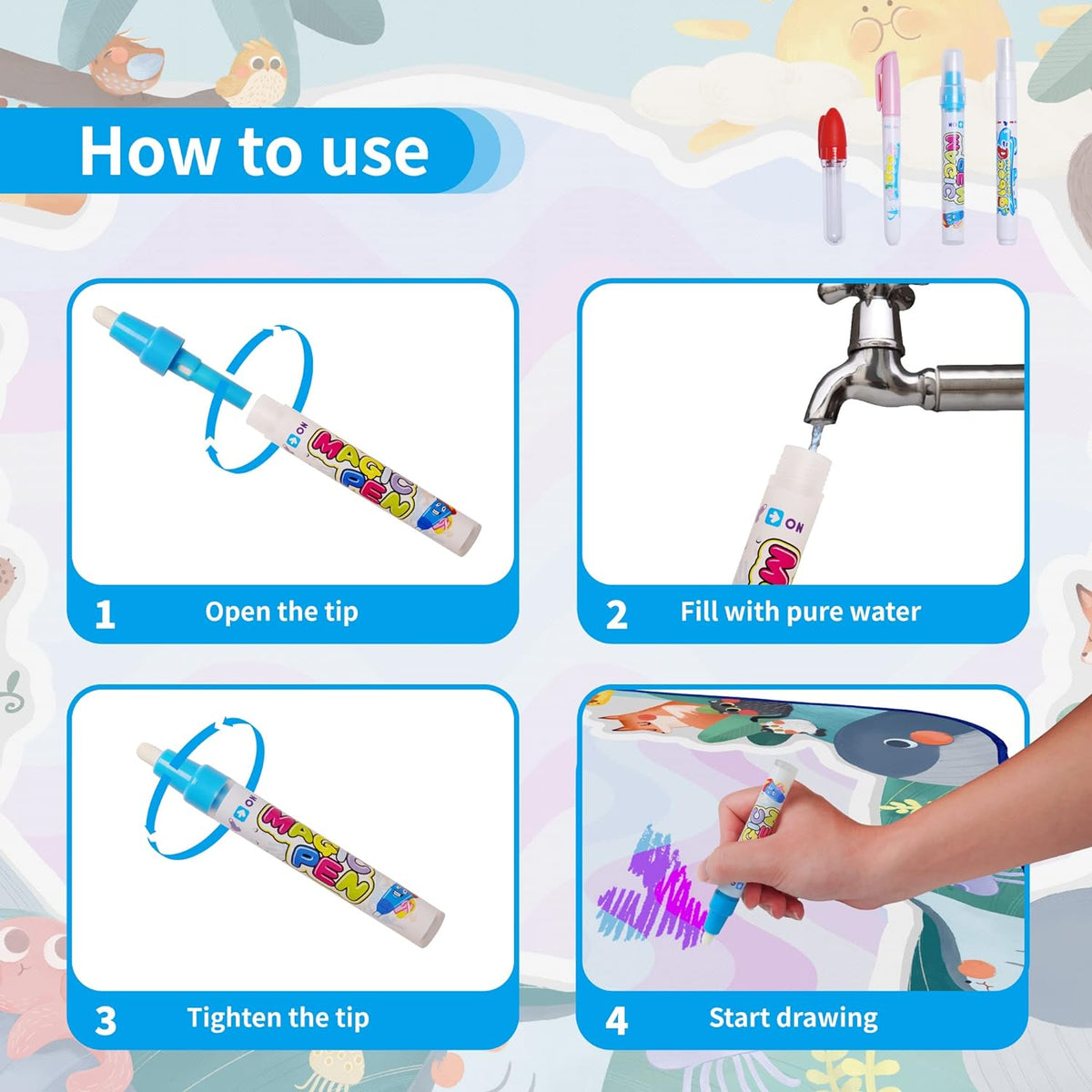 🔥Last Day Promotion 50% OFF🎁Water Doodle Mat ,Aqua Painting Drawing Mat Mess Free Learning Toy Mat