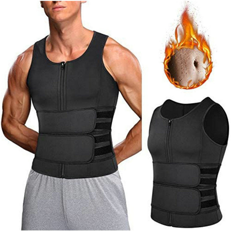 MEN'S NEOPRENE SAUNA SWEAT WAIST TRAINER VEST DOUBLE BELT COMPRESSION BODY SHAPER TANK TOP