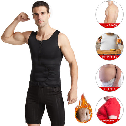 MEN'S NEOPRENE SAUNA SWEAT WAIST TRAINER VEST DOUBLE BELT COMPRESSION BODY SHAPER TANK TOP