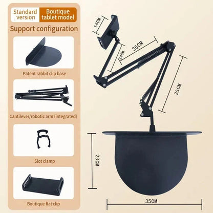 📱🤖 Hidden tablet stand – fits gaps, 4 joints, 360° rotation, hands-free!