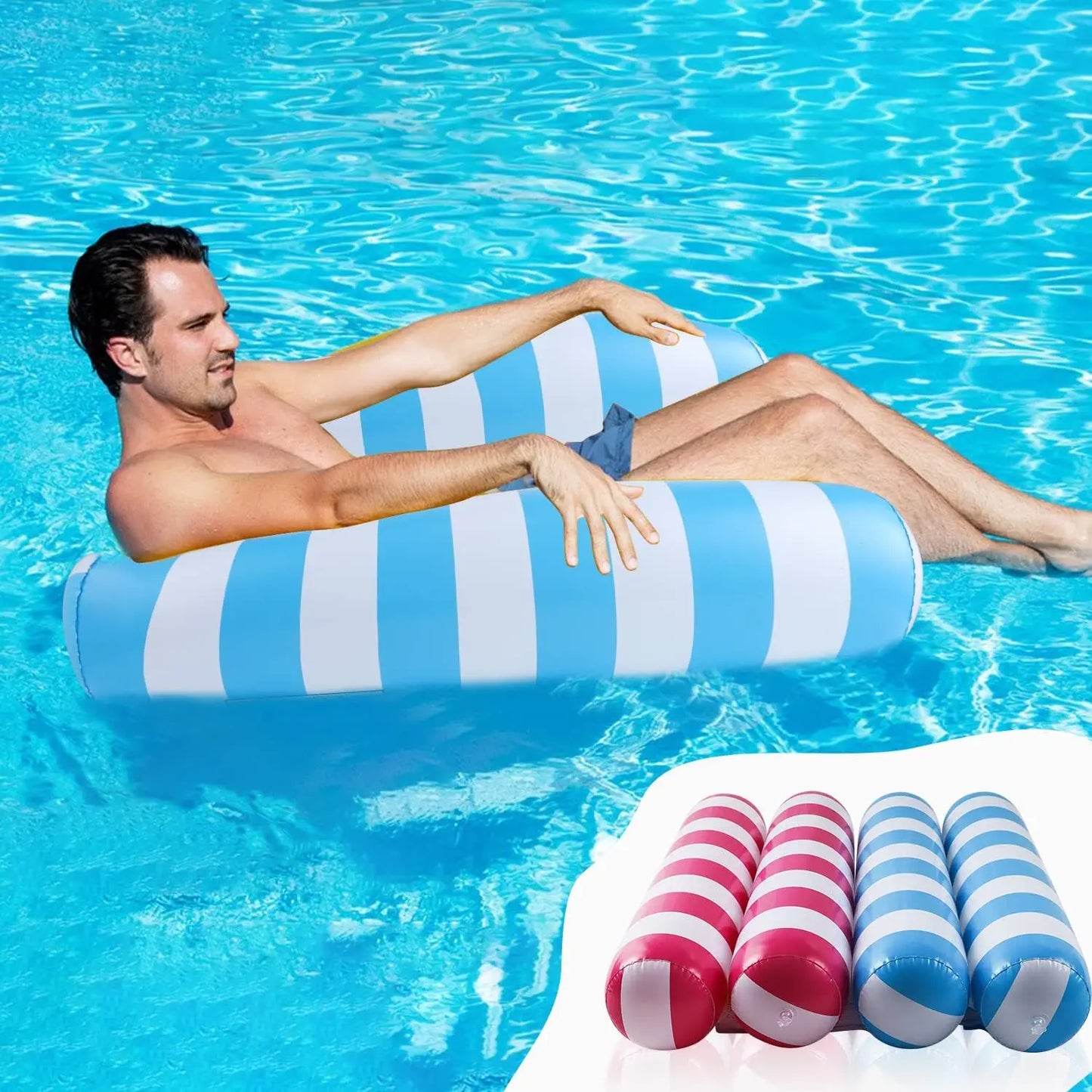 Foldable Manufacturer Wholesale PVC Floating Drainage Upper Striped Hammock Adult Amusement Lounge Chair Inflatable Floating Bed