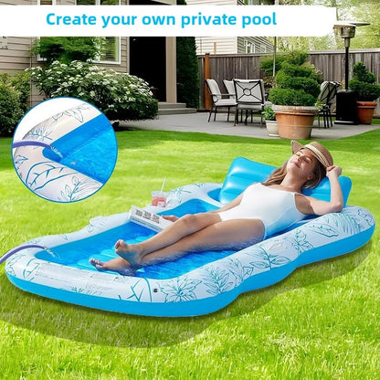 Mart Dual-Inflatable PVC Thickened Backrest Float Bed for Outdoor Water Sports Sunbathing Pool Mattress with Cup Holder