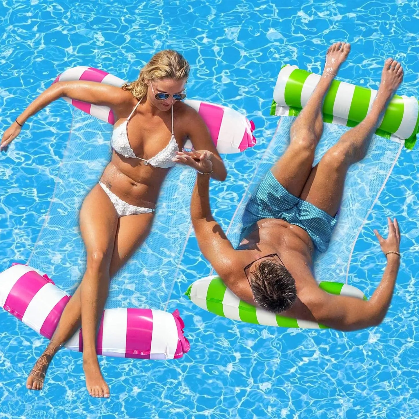 Foldable Manufacturer Wholesale PVC Floating Drainage Upper Striped Hammock Adult Amusement Lounge Chair Inflatable Floating Bed