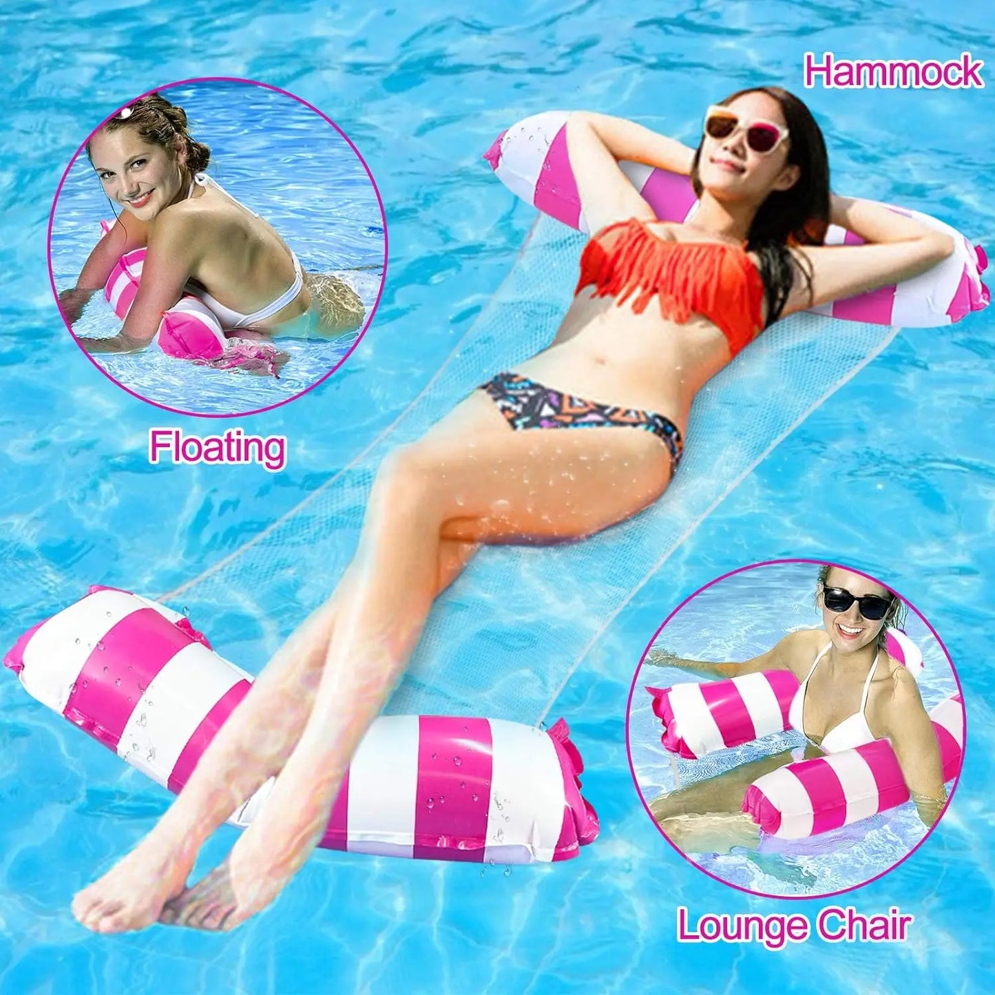 Foldable Manufacturer Wholesale PVC Floating Drainage Upper Striped Hammock Adult Amusement Lounge Chair Inflatable Floating Bed
