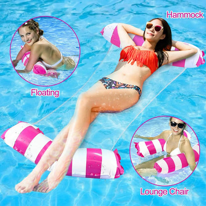 Foldable Manufacturer Wholesale PVC Floating Drainage Upper Striped Hammock Adult Amusement Lounge Chair Inflatable Floating Bed
