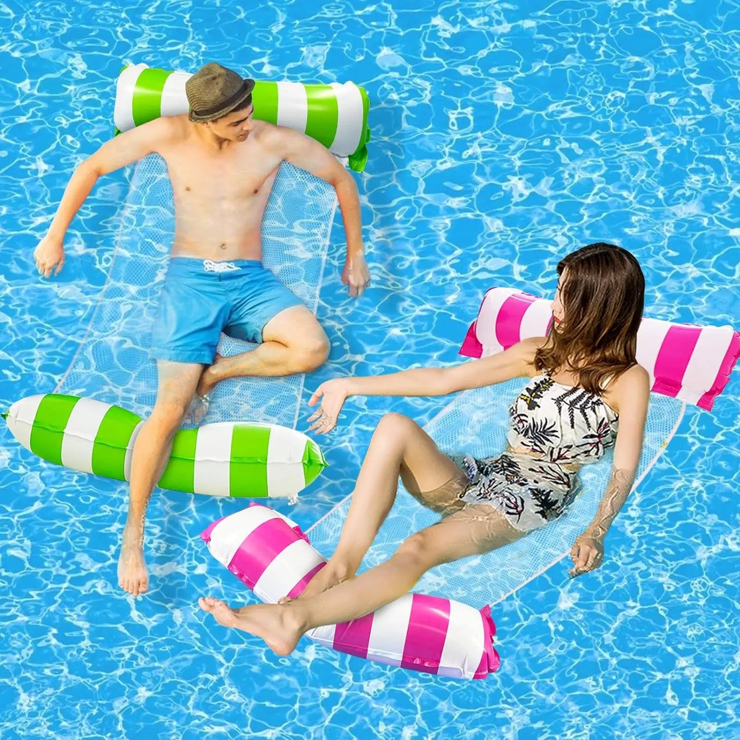 Foldable Manufacturer Wholesale PVC Floating Drainage Upper Striped Hammock Adult Amusement Lounge Chair Inflatable Floating Bed