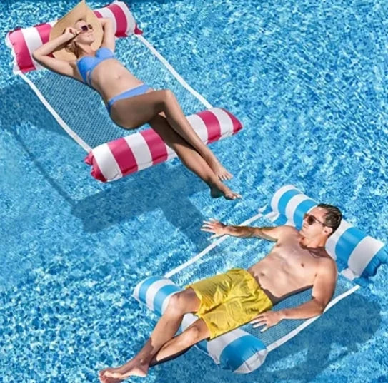Foldable Manufacturer Wholesale PVC Floating Drainage Upper Striped Hammock Adult Amusement Lounge Chair Inflatable Floating Bed
