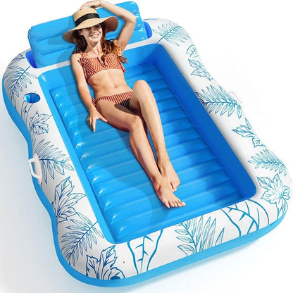 Mart Dual-Inflatable PVC Thickened Backrest Float Bed for Outdoor Water Sports Sunbathing Pool Mattress with Cup Holder