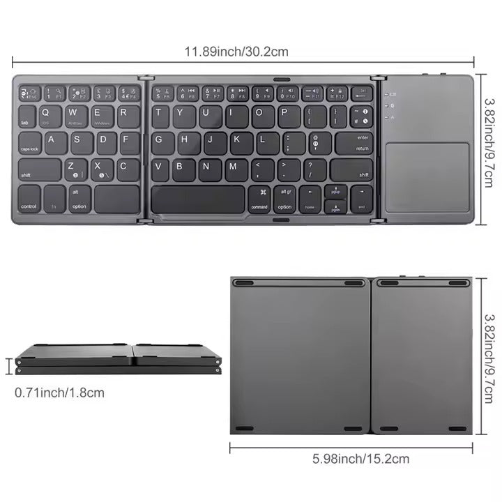 Foldable Keyboard--Bluetooth/Touchpad/Wireless/Rechargeable/Slim