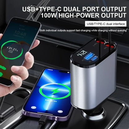 Fast Charge Retractable Car Charger ( iPhone & Android)