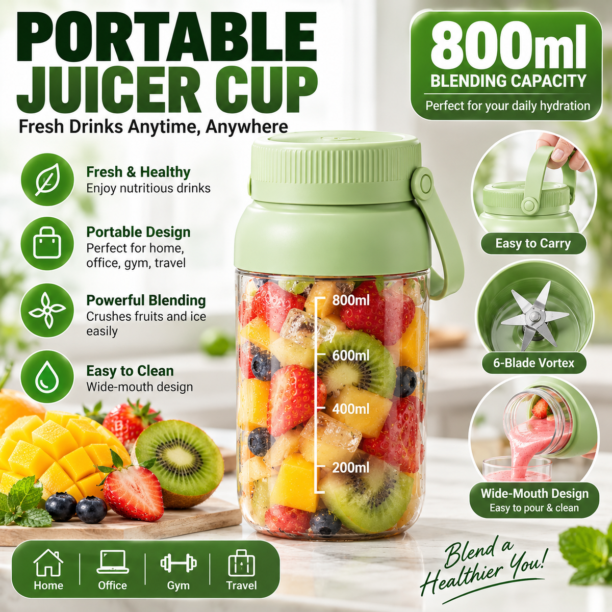 High-Capacity Cordless Juicer Cup