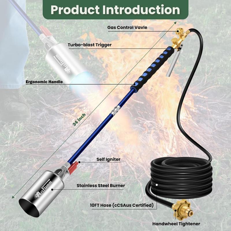1,800,000 BTU Propane Torch Weed Burner Kit with Storage Bag, Weed Torch with 10 FT Hose, Self Igniter Weed Flame Torch for Fire Pit, Roofing, Melting Snow and Ice